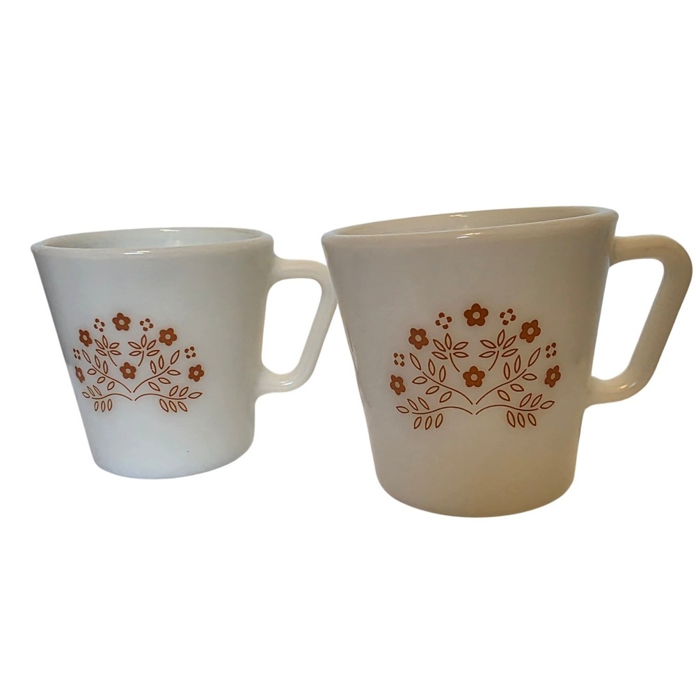 Vintage Pyrex Summer Impressions Homestead Milk Glass 2 Floral Ginger Cups